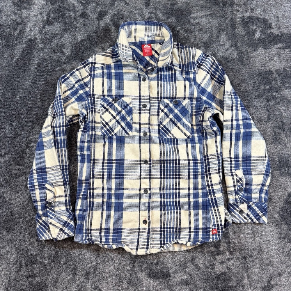 Eastern Mountain Sports Flannel Shirt Mens Medium Blue/White Plaid Long Sleeves